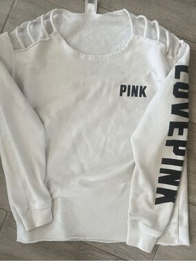 PINK Victoria's Secret White Terry Fabric Top with Black Logo Tag